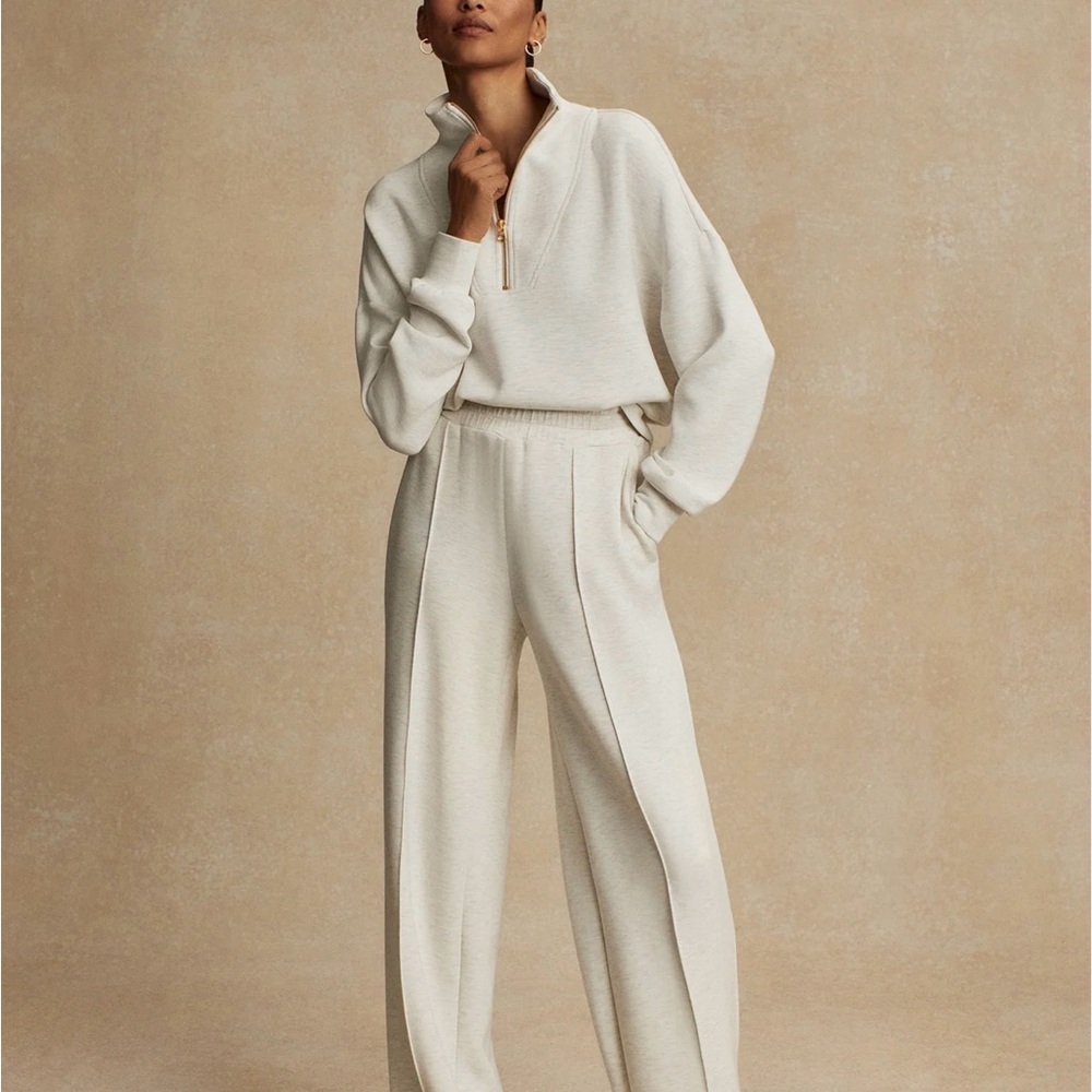 Varley Ivory Marl Wide-Leg Knit Trousers Sz XL